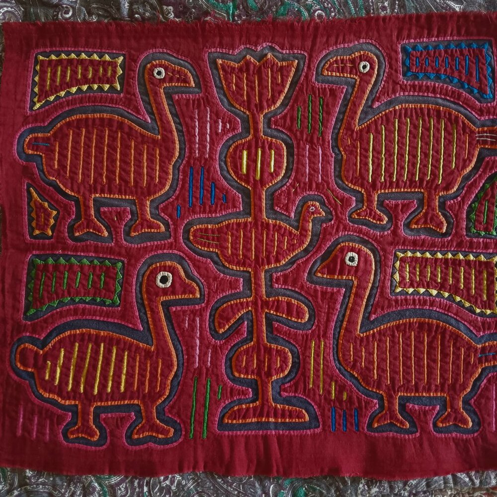 Latin American KUNA MOLA Handmade Textile Art Panel - Bird Motif